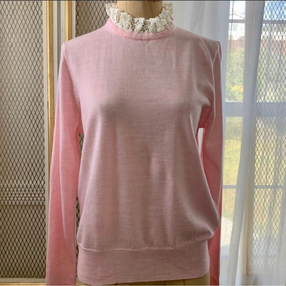 J. Crew Tippi sweater with lace collar detail Pink Size M NWT